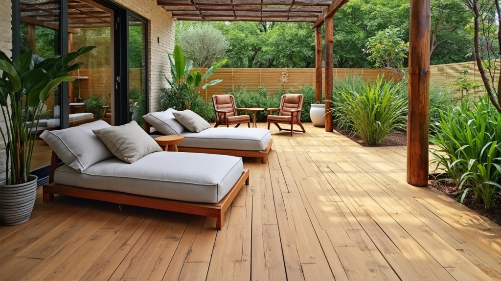 Bamboo flooring on a patio, showcasing durability, sustainability, and a natural aesthetic for outdoor use.