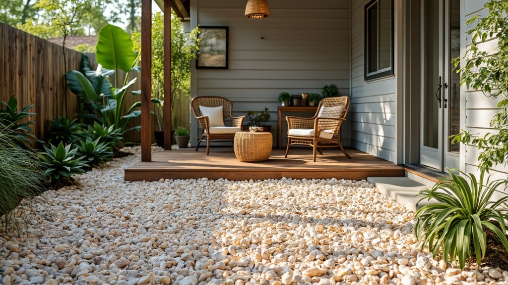 Image of a crushed shell patio showcasing a unique, eco-friendly flooring option with excellent drainage.