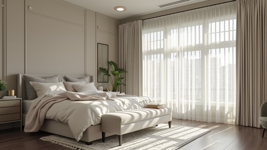 Custom blackout curtains in a bedroom, enhancing design, providing light coverage, and tailored fit.