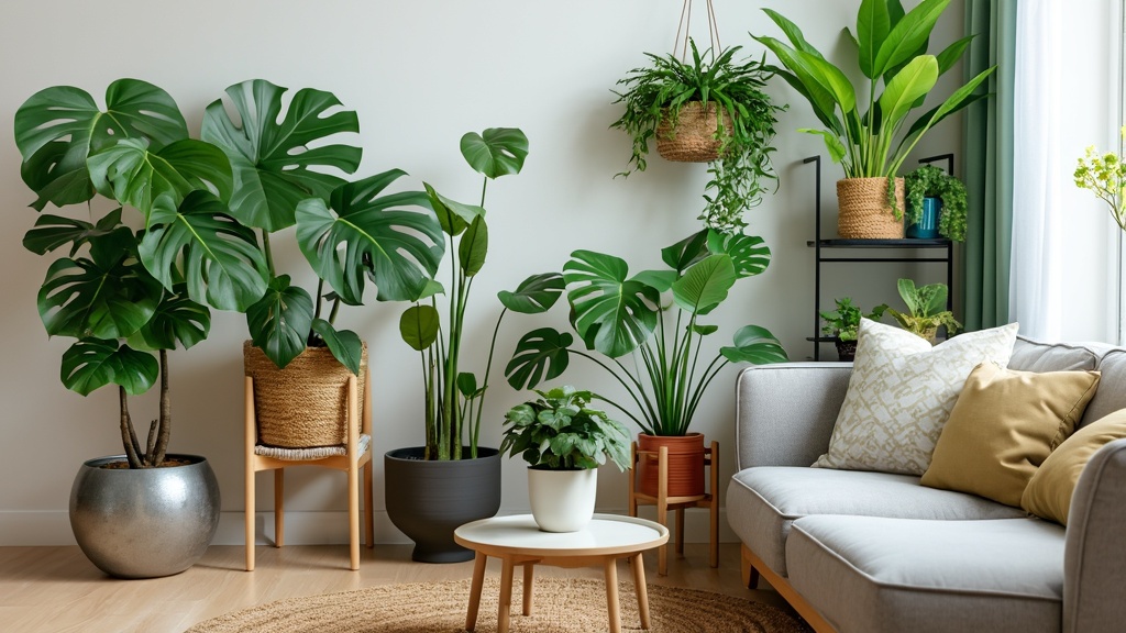 Indoor plants in a small apartment, enhancing decor, air quality, and creating a tranquil atmosphere.