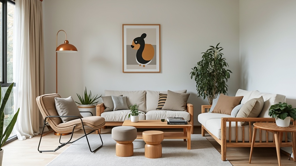 Cozy living room with light-weight furniture, creating a spacious atmosphere for flexible arrangements.