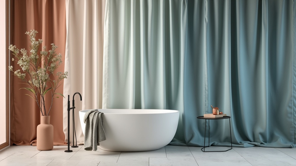 Minimalist solid-colored shower curtain in a modern bathroom, complementing a clean and organized aesthetic.