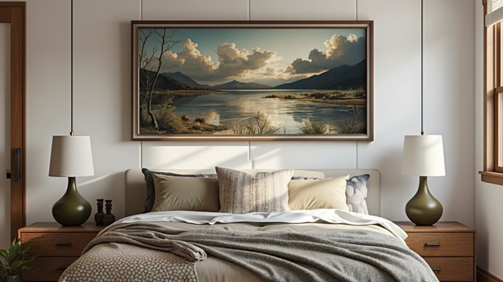 A beautifully framed artwork encased in a mirror, enhancing the room’s decor and elegance.