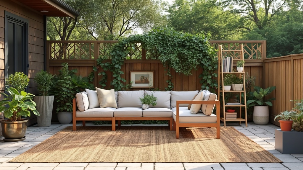 Outdoor rug enhancing a patio's aesthetics with vibrant colors, providing comfort and weather resistance.