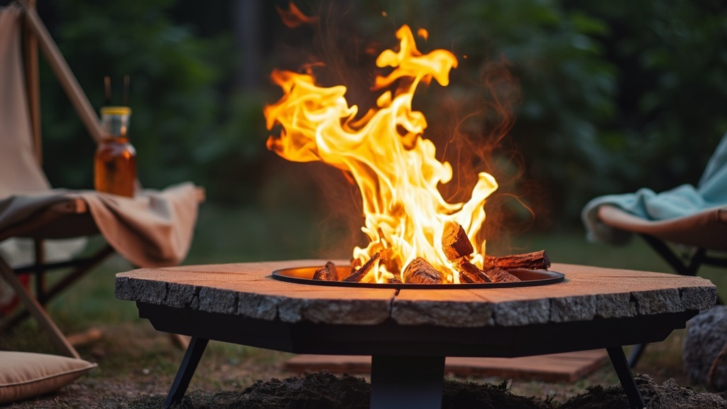 Portable fire pit for versatile outdoor setups, compact design, perfect for gatherings and camping trips.