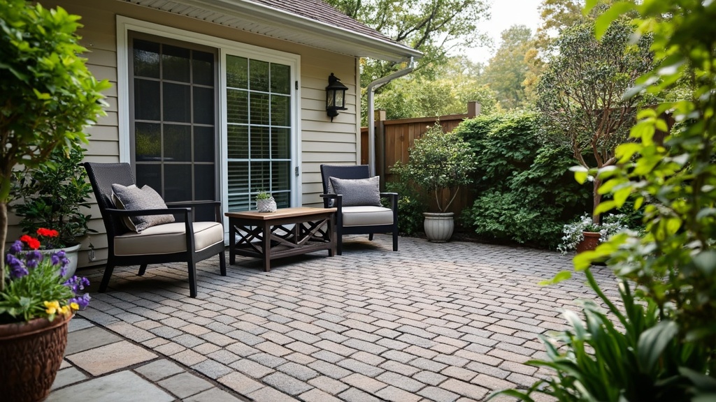Rubber pavers in various colors and textures laid on a patio, durable and eco-friendly outdoor flooring.