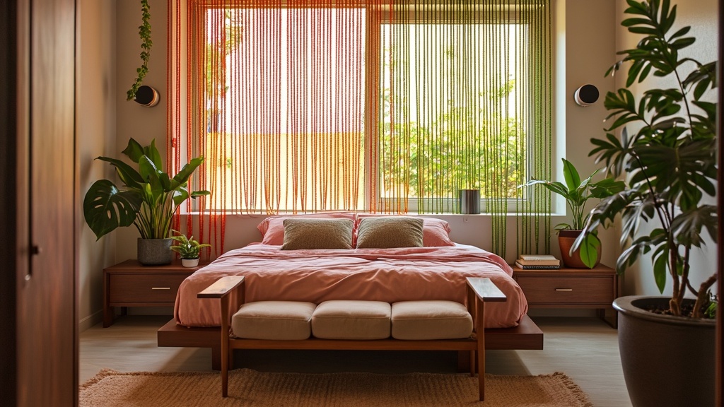 Beaded curtains act as a stylish room divider, enhancing openness while creating separate spaces.