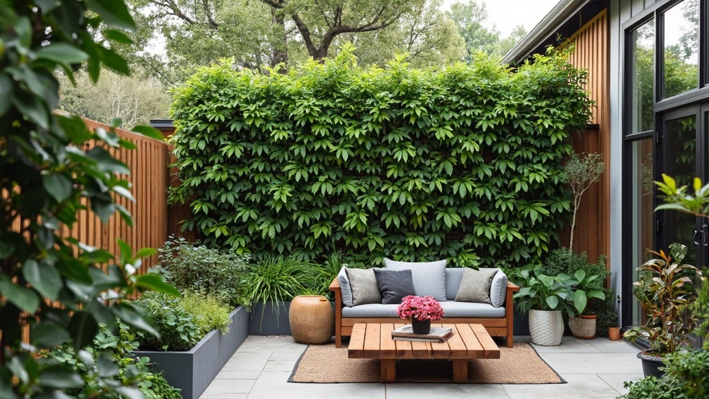 Vertical garden trellis as a privacy screen supporting climbing plants, enhancing outdoor aesthetics.